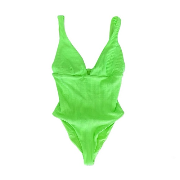 L*Space Swimsuit Women's XS Katniss Ribbed Cheeky One Piece Neon Green - Picture 1 of 7
